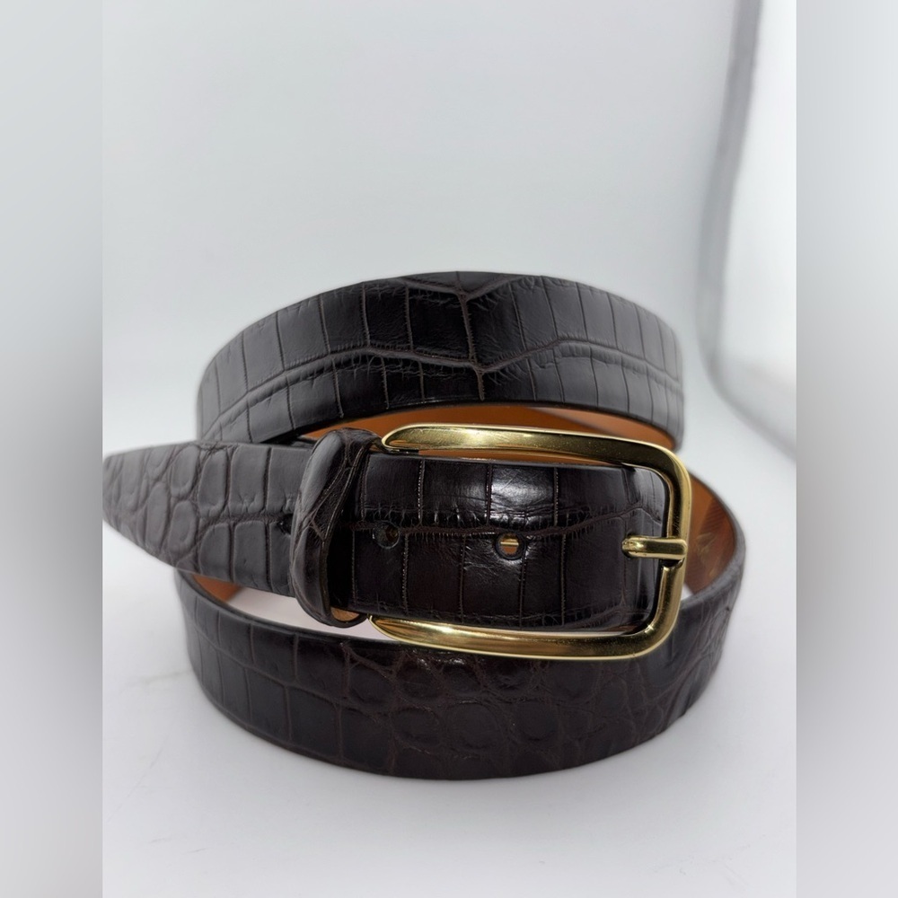 Martin Dingman Genuine Alligator Grain Calfskin Brown 42" Belt Hand Made in USA - Picture 11 of 12